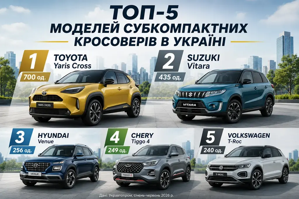 ТОП-5 субкомпактних кросоверів в Україні: хто лідирує у 2026 році